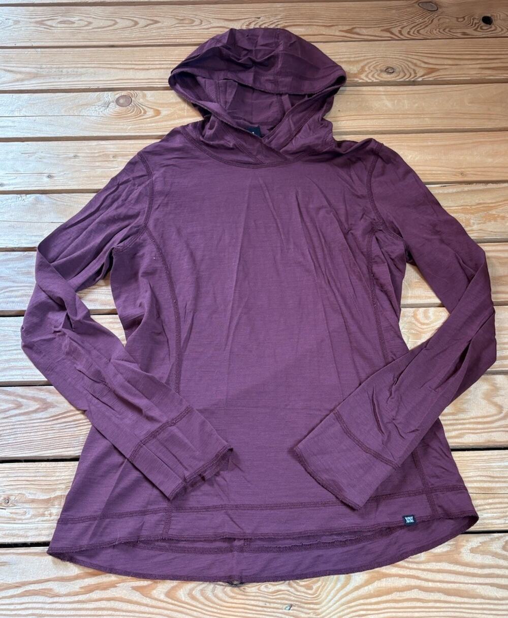 Mission Workshop Women’s Long Sleeve Hooded wool Base Layer Top Size S Purple N8